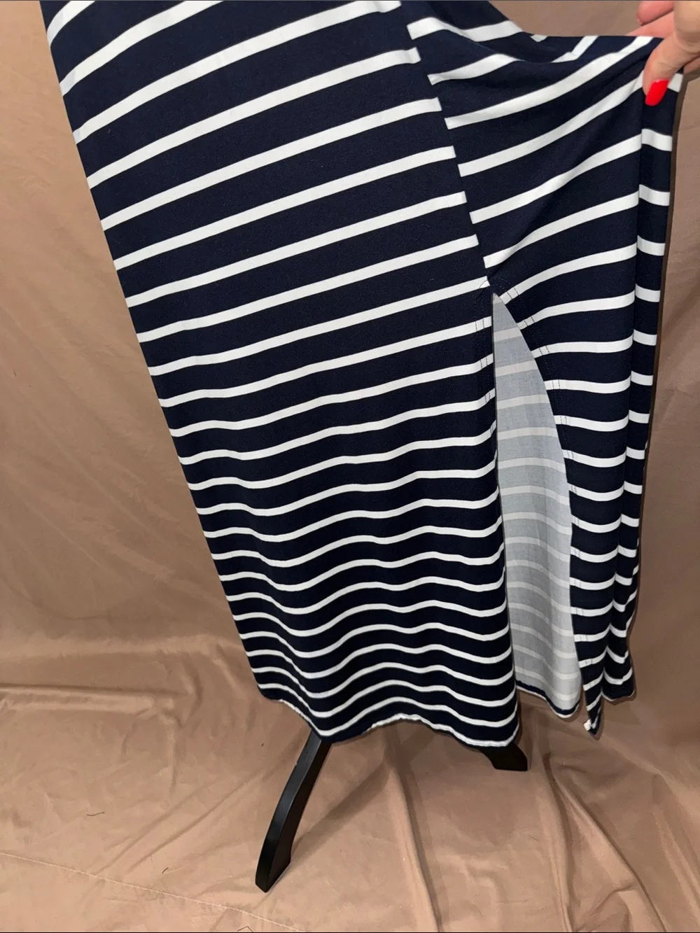 Exist Navy & White Striped Cold-Shoulder Maxi Dress W/ Adjustable Straps - Picture 6 of 9